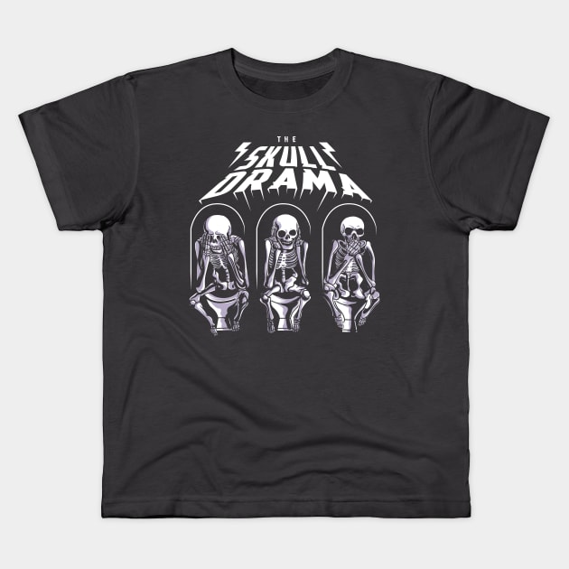 three skull skeleton sitting in the toilet Kids T-Shirt by Skidipap